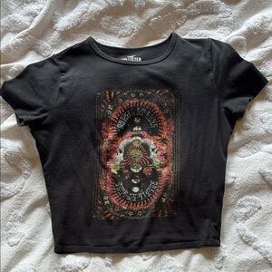 Hollister Black Orange Graphic Crop T-Shirt